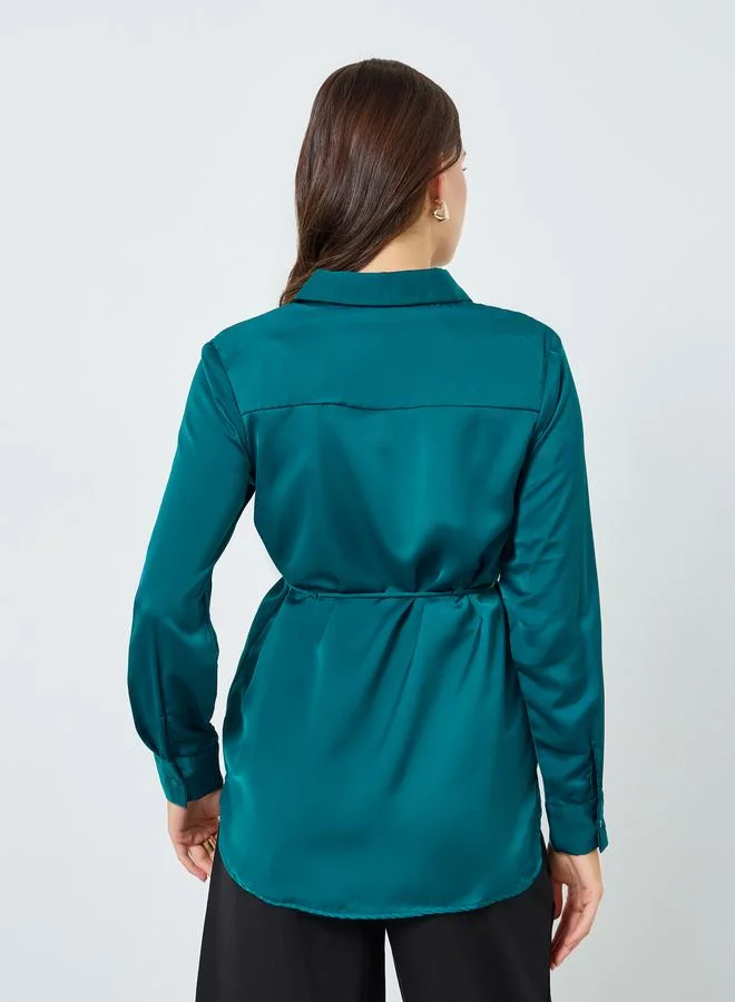 Styli Women Teal Long Sleeve Shirt with Drawstring